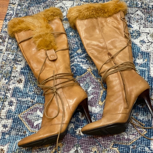 Nine West leather with Rabbit hair fur trim boots. - Picture 7 of 17
